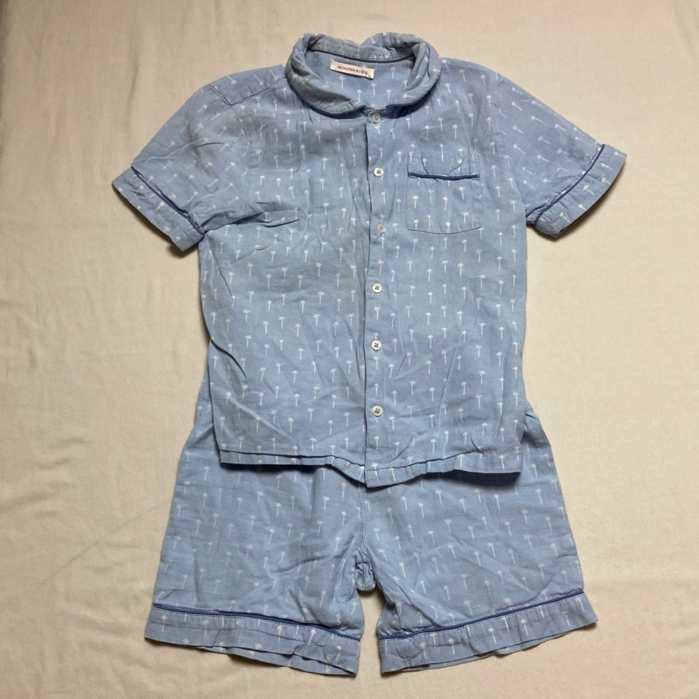 🆕 Palm Tree Pajama Set Boy’s 6 Short Sleeve Button Front Preppy Monoprix Beach
